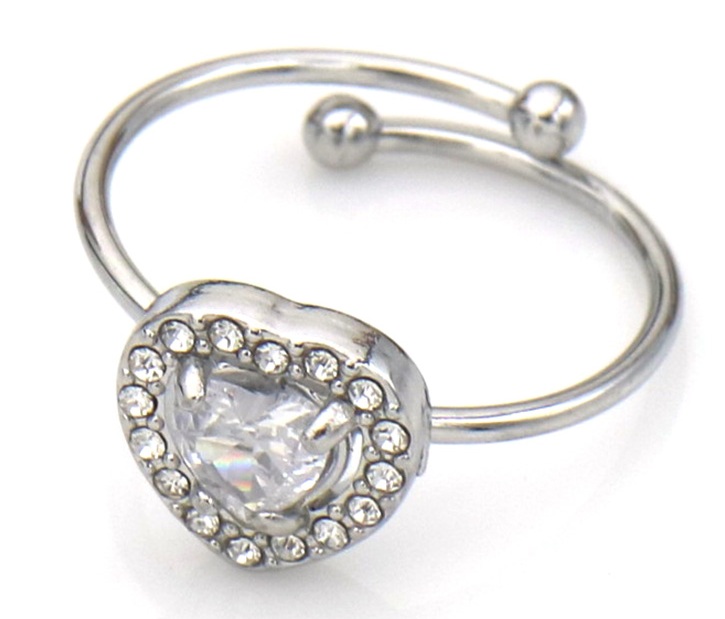 D-D6.4 R1134-003S S. Steel Ring Crystals Hearts Adjustable