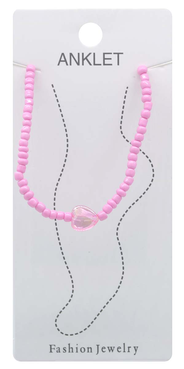 C-E21.1  ANK2375-004-9 Anklet Heart Pink For Kids