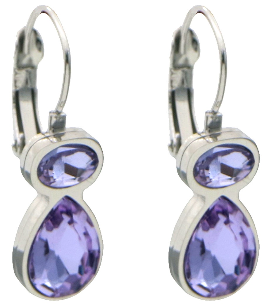 H-D19.5 E25106-042S-2 S. Steel Earrings Crystals 2.5cm Purple