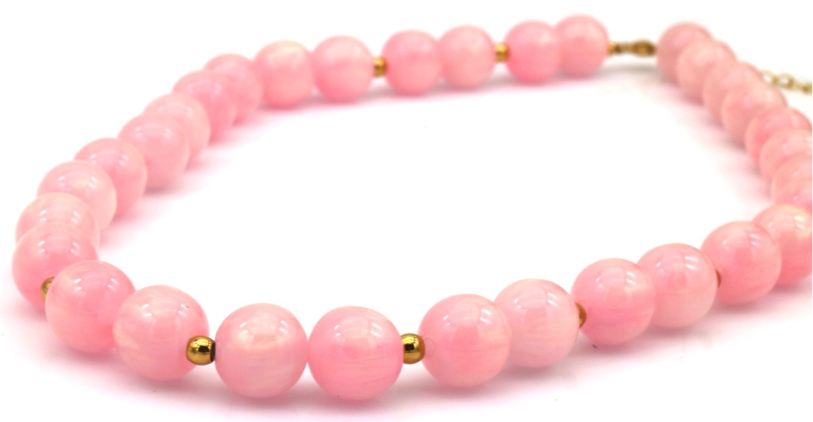 B-C13.1 N1144-008-6 S. Steel Necklace 10mm Beads 40-45cm Pink