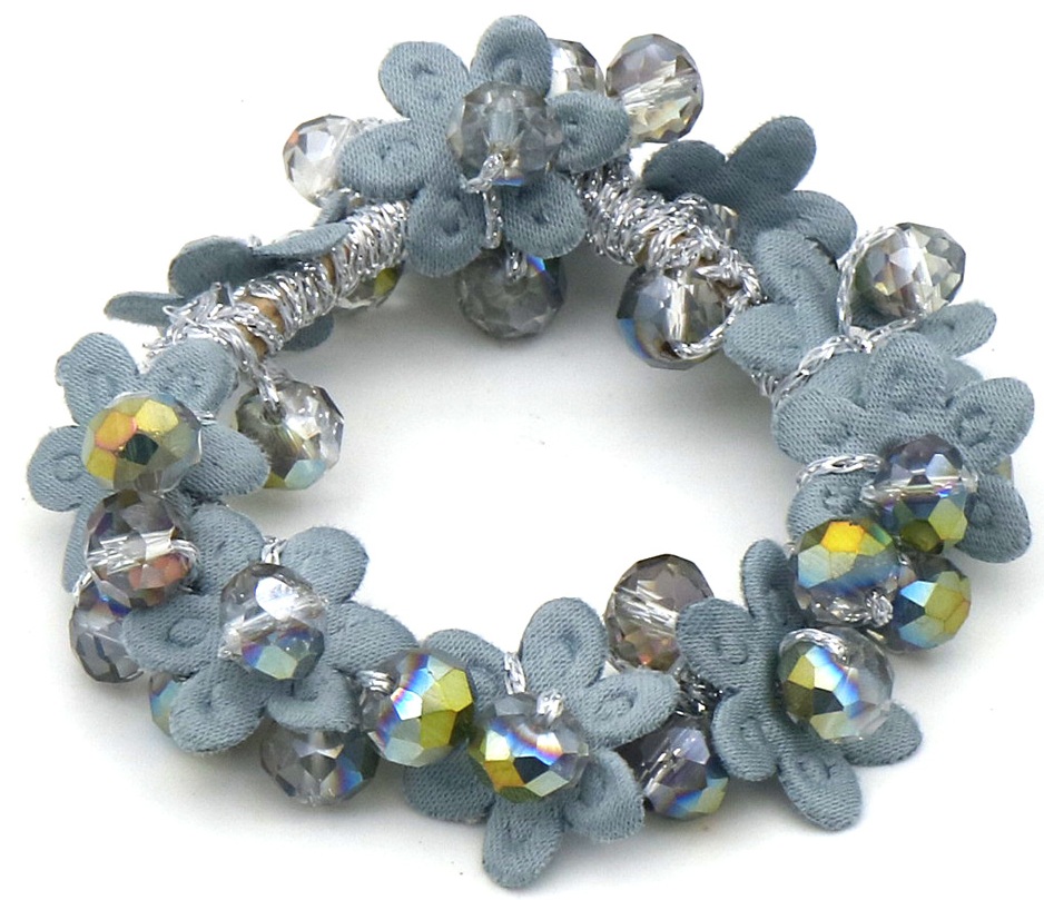 G-D16.2 H1128-002-4 Hair Elastic Glass Beads-Flowers Grey