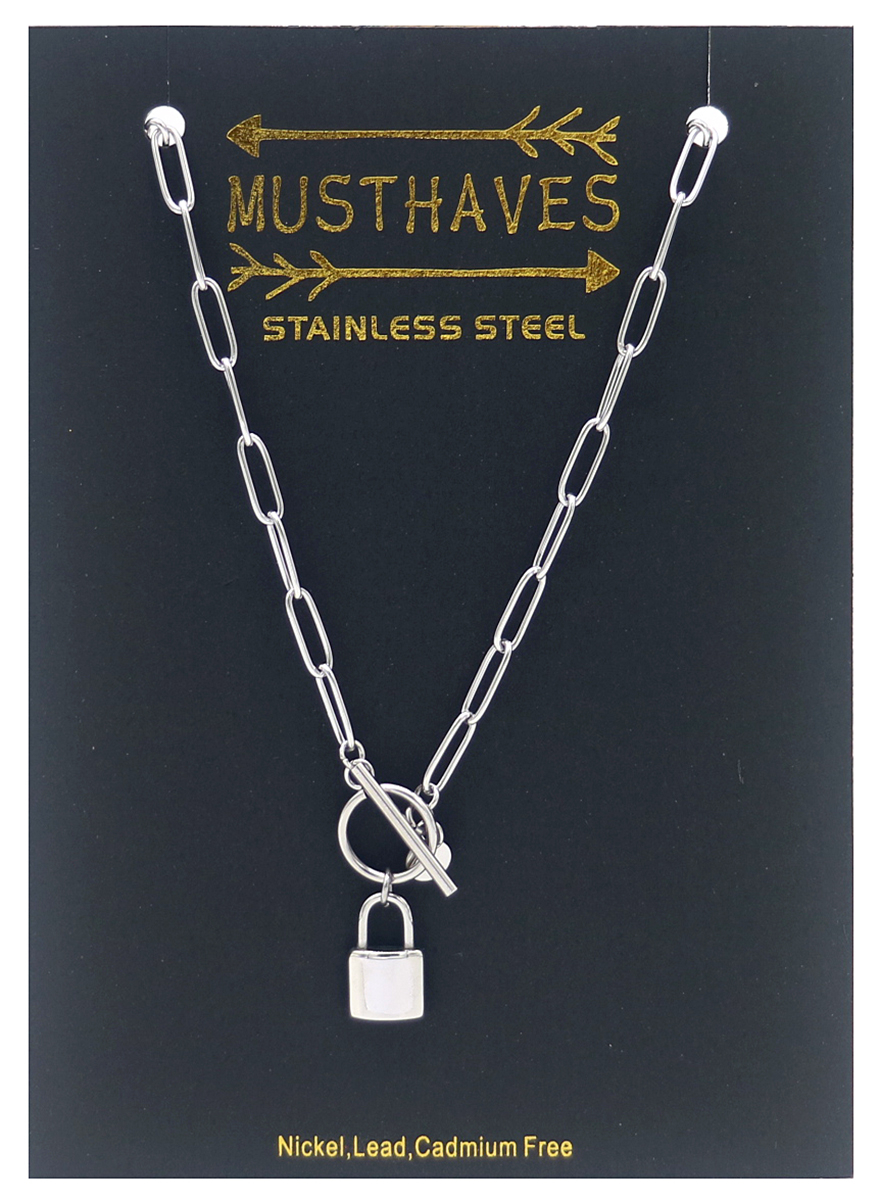 E-A15.2 N2033-020S S. Steel Necklace with 16mm Padlock Silver