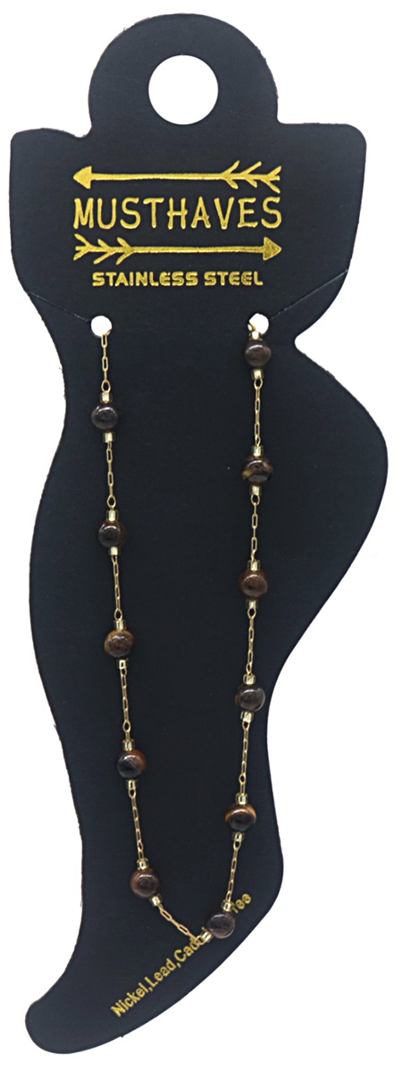 I-F7.3 ANK835-010G S. Steel Anklet Tiger Eye