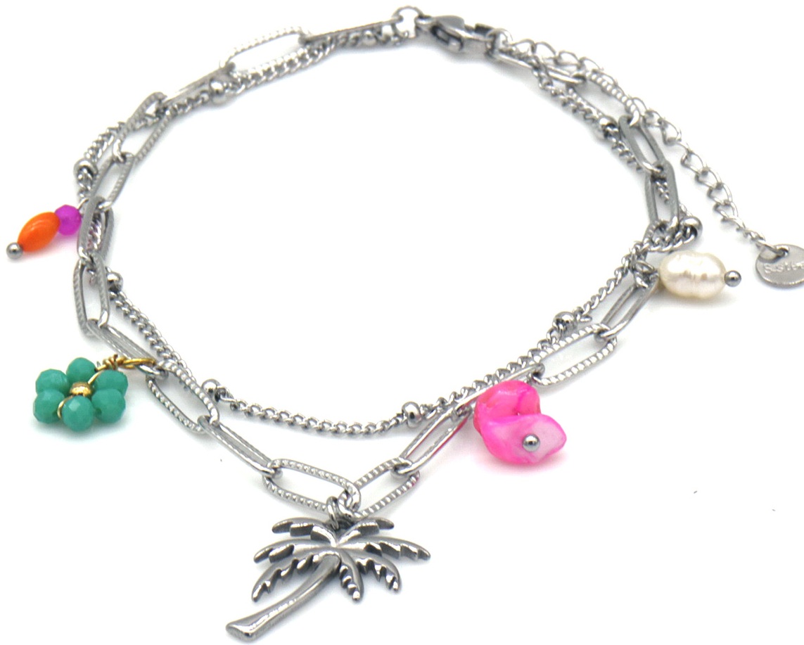 F-E22.3 ANK1036-001S S. Steel Anklet Palmtree