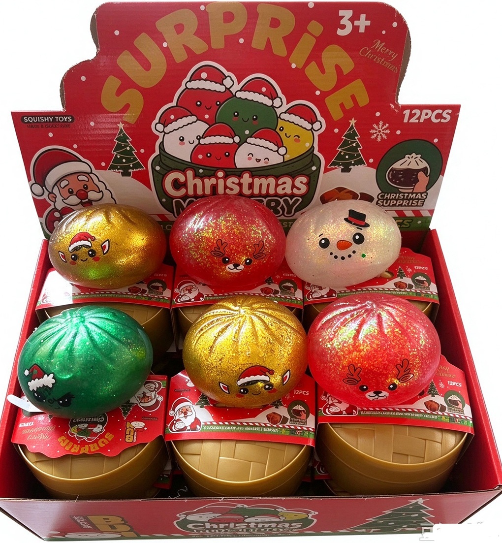 Z-E3.5 TOY2610-302  Squishy Dumpling 8.5cm Glitter Christmas - 12pcs
