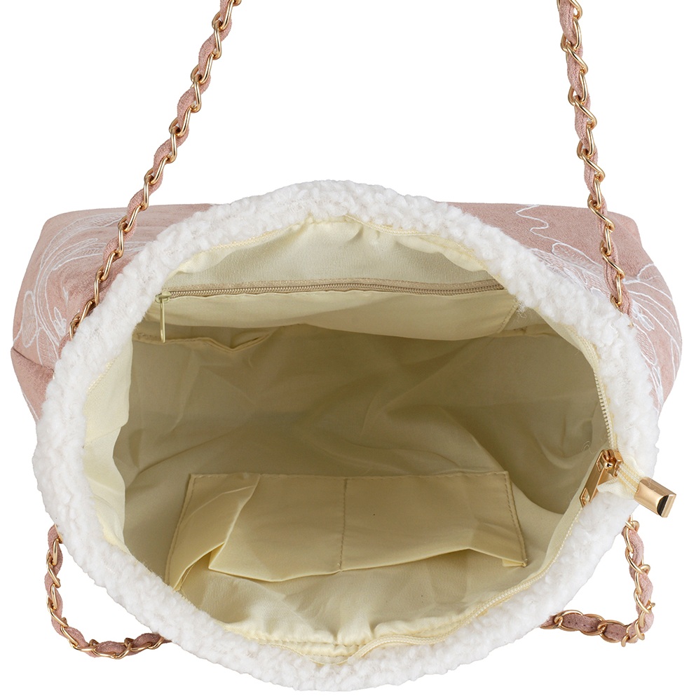 R-H3.1 BAG1021-024-3 PU Bag Embroidered Flowers 40x28x13cm Pink