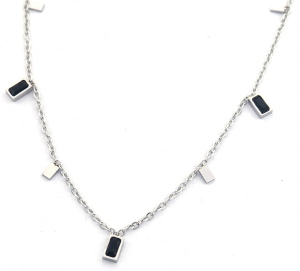 C-F21.2 N088-010S S. Steel Necklace Bars CZ Black