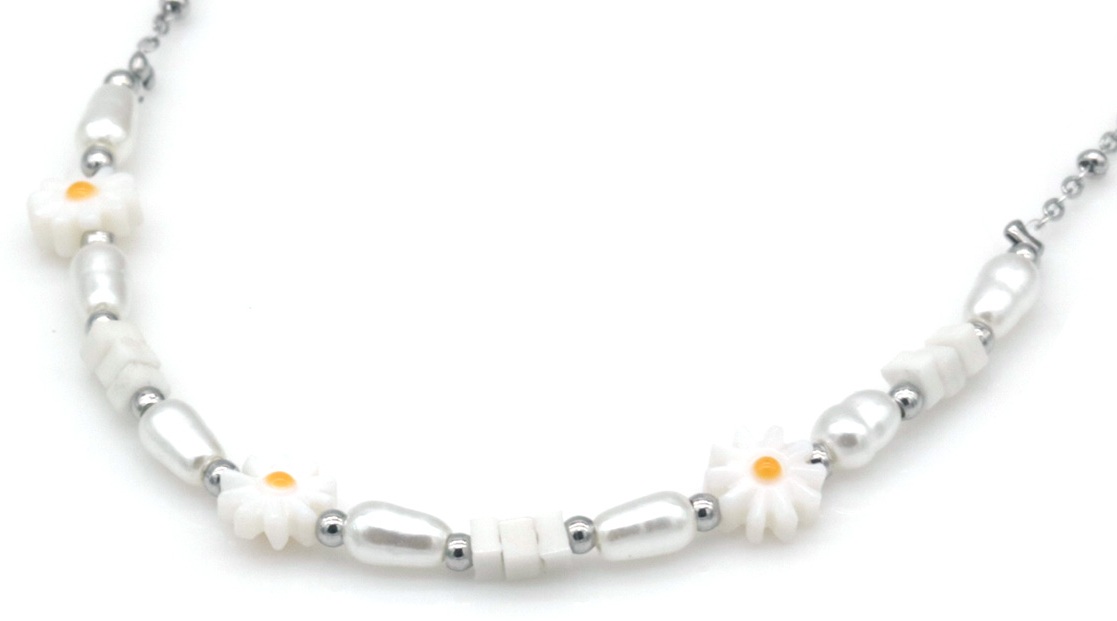 F-B5.5 N2539-052S-3 S. Steel Necklace Flowers 40-45cm
