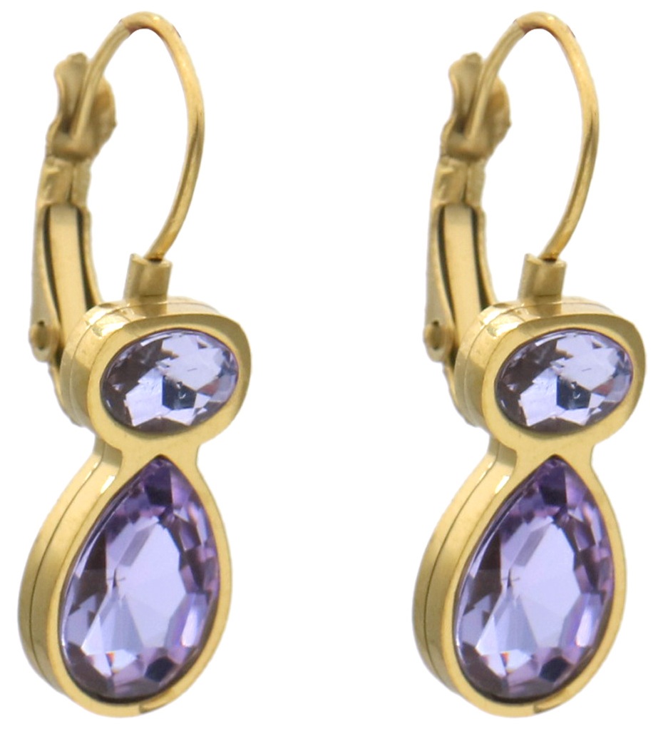 H-E6.4 E25106-042G-2 S. Steel Earrings Crystals 2.5cm Purple