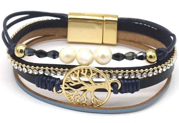 A-D7.5 B720-003 Leather Bracelet Tree of Life Blue