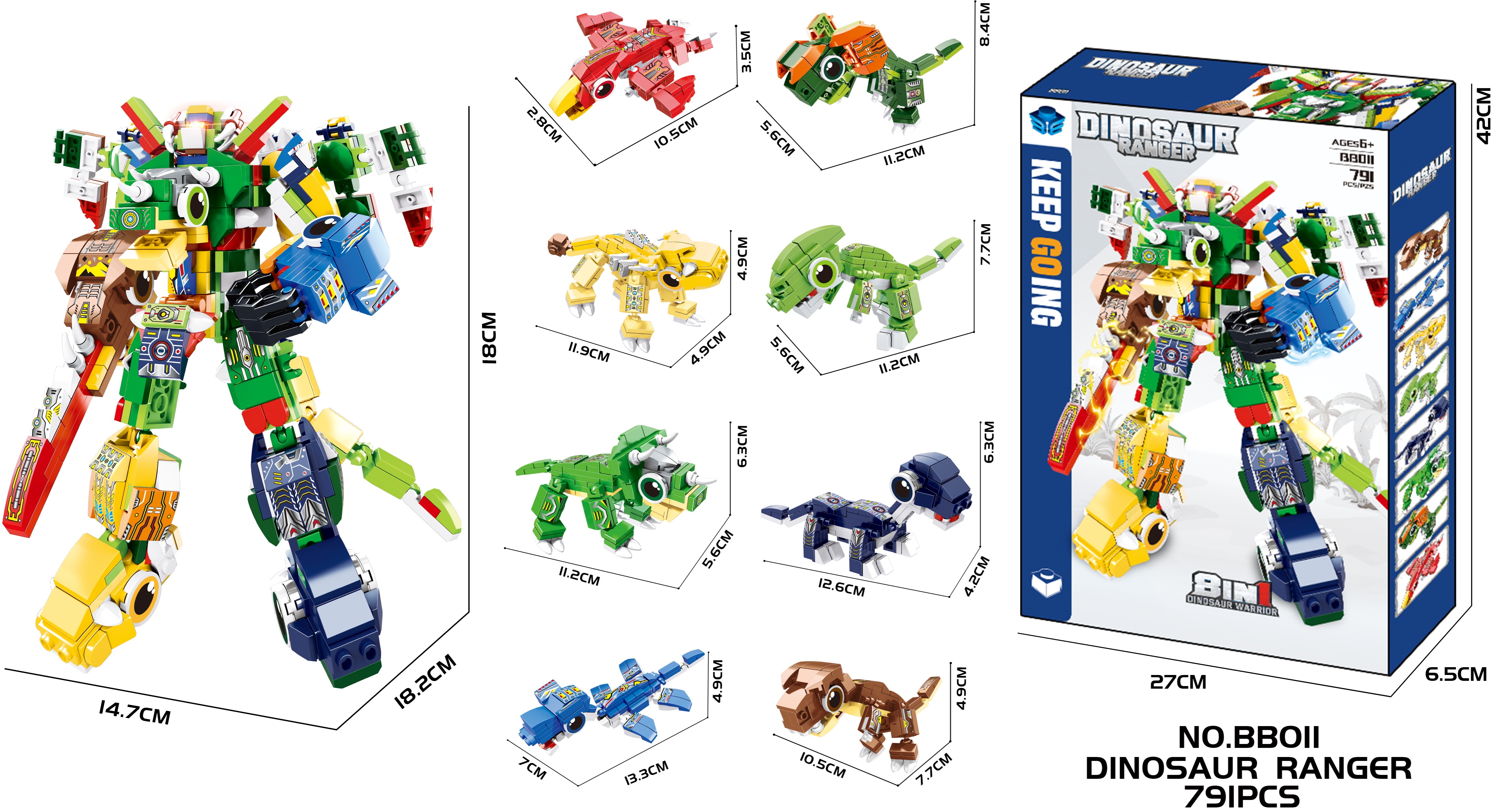 Y-E3.2  BB011 Building Block Set Dinosaur Ranger 8 in 1 - 791pcs