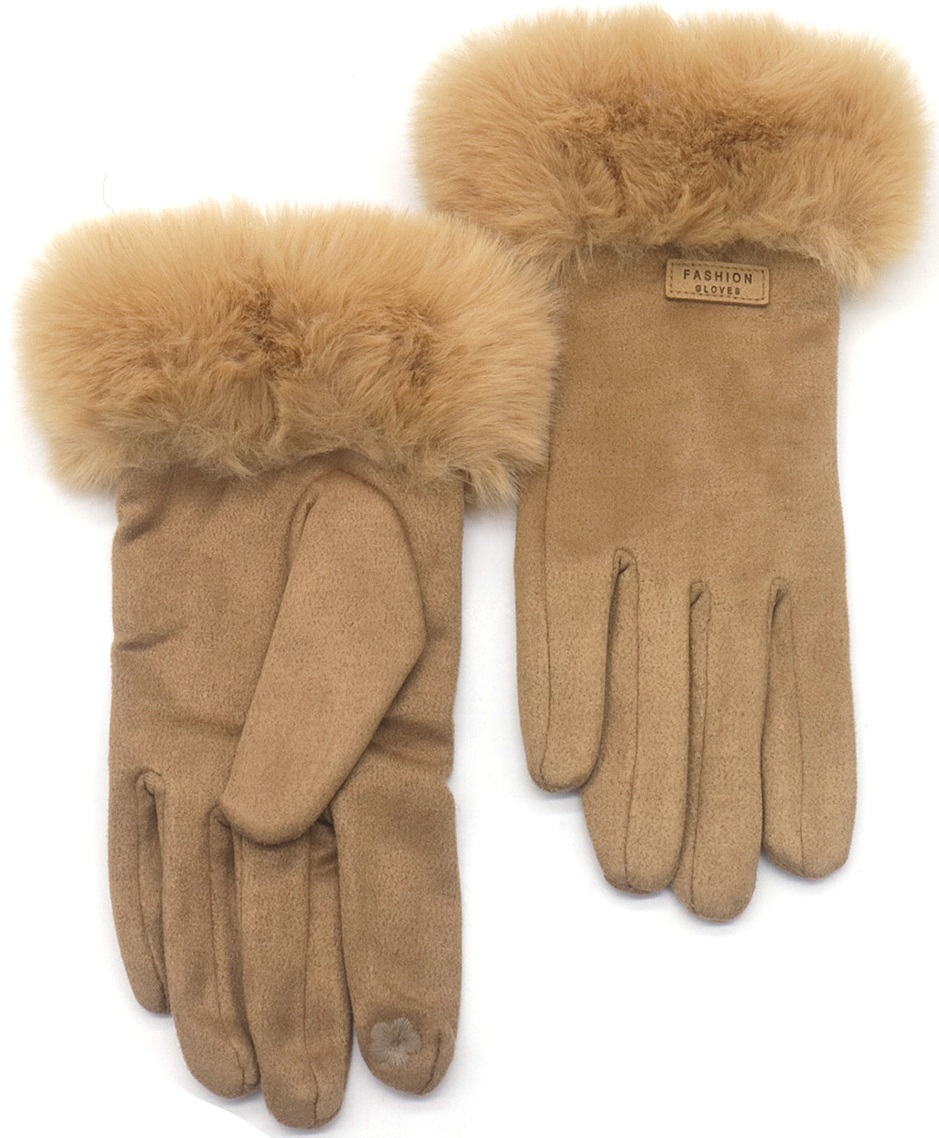X-N5.1  GLOVE403-124-1 Gloves Faux Fur Brown