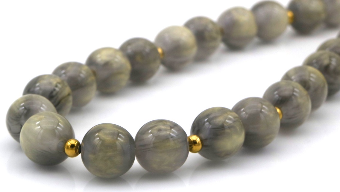 A-C26.1  N1144-008-7 S. Steel Necklace 10mm Beads 40-45cm Grey