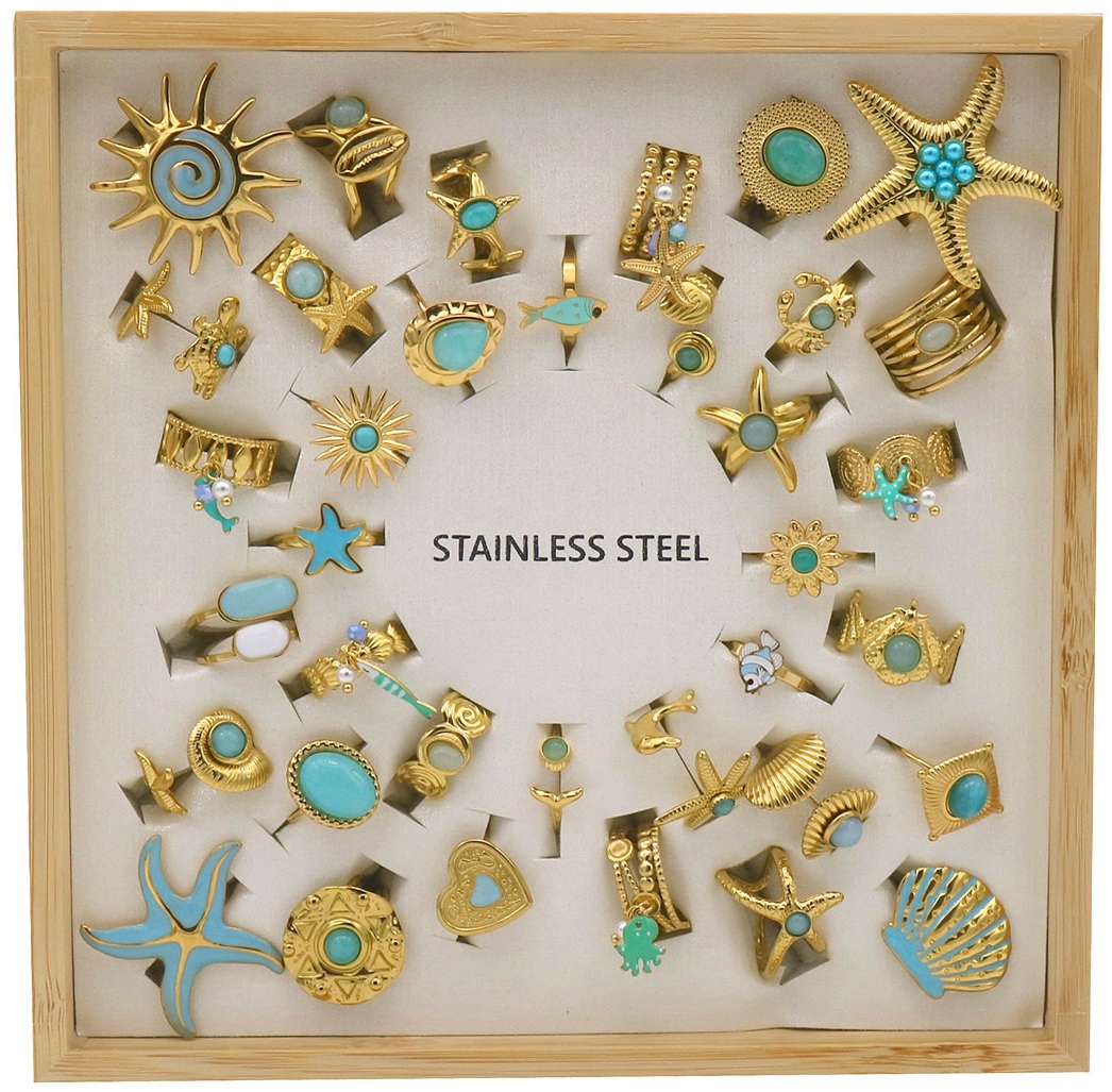 S-B2.4 R221-316-4 S. Steel Rings Adjustable in Display - 36pcs Blue