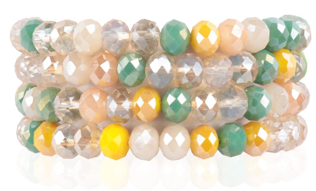 C-F10.1 B2565-002-9 Faceted Glass Bracelets 8mm - Set 4pcs Multi