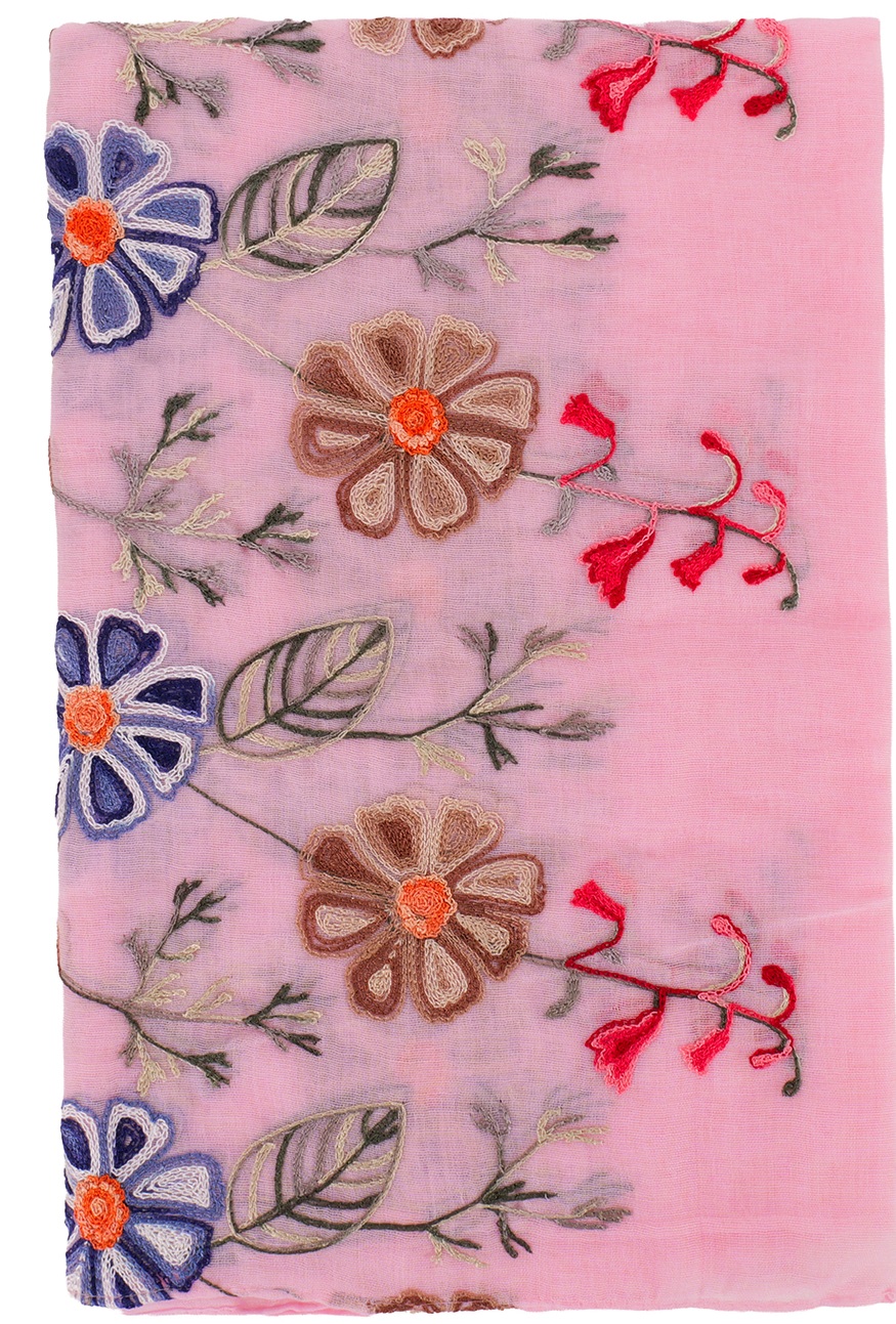 X-C10.1 SCARF1110-005-7 Scarf Embroidered Flowers 180x70cm - Pink