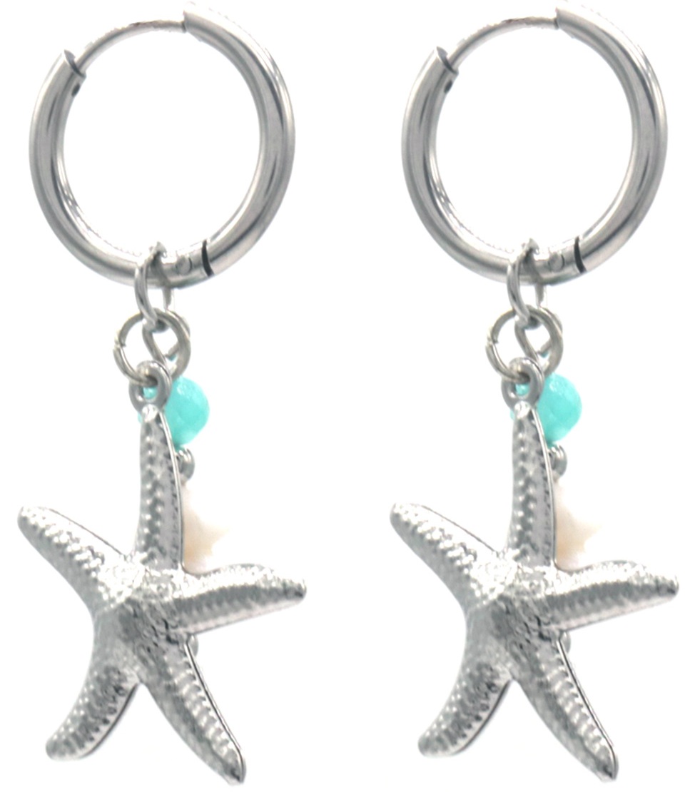 C-D17.5  E2567-055S S. Steel Earrings Starfish 3.5x1.5cm