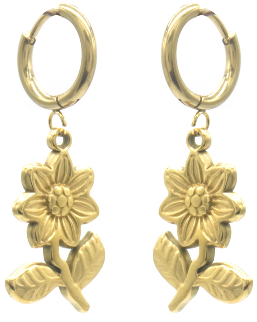 A-A17.3 E103-279G S. Steel Earrings Flower 3.8x1cm