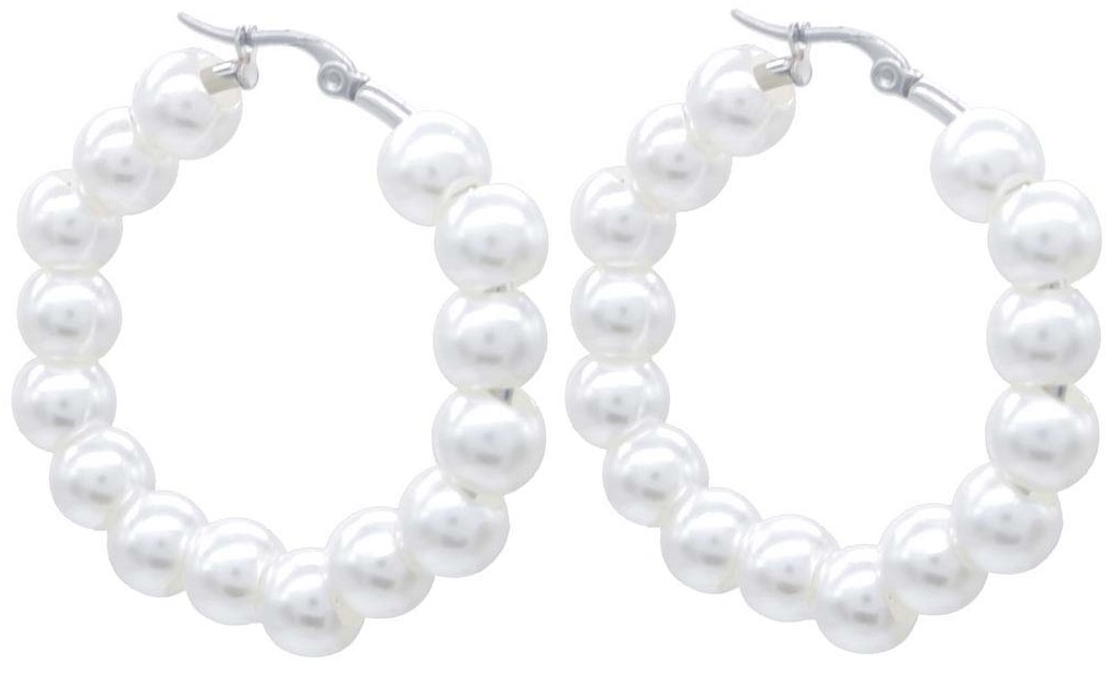 E-C4.5 E015-014L-S S. Steel Earrings Pearls 4.5cm