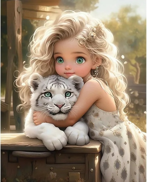 K-B7.2 DP2545001 Diamond Painting -Canvas 30x20cm - Painting 25x15cm Girl-Tiger