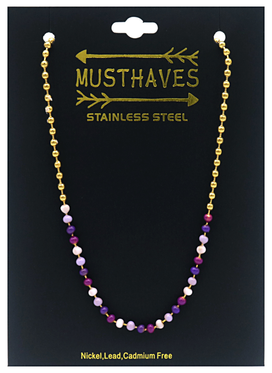 E-D8.1  N835-020G S. Steel Necklace Stones Purple