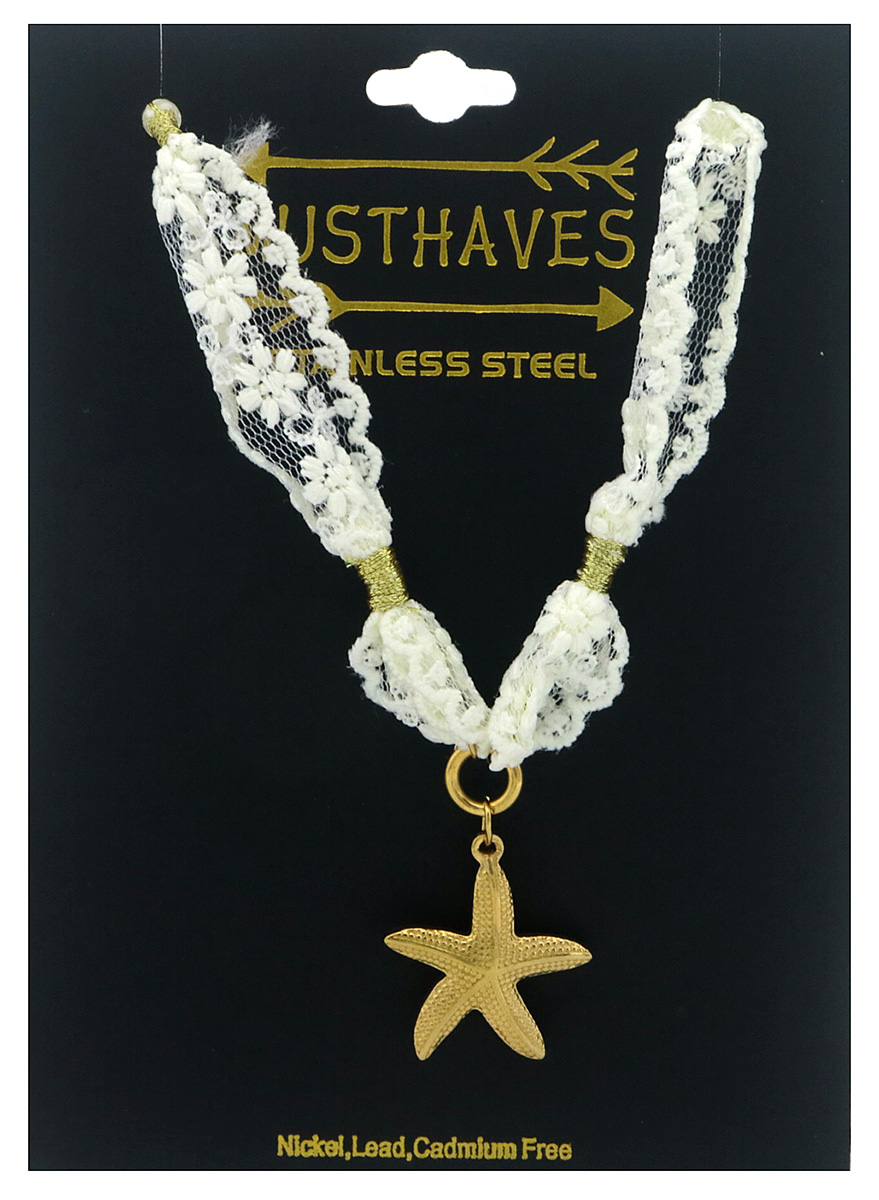 J-E2.1 N2524-005 S. Steel Fabric Necklace Starfish 50-55cm