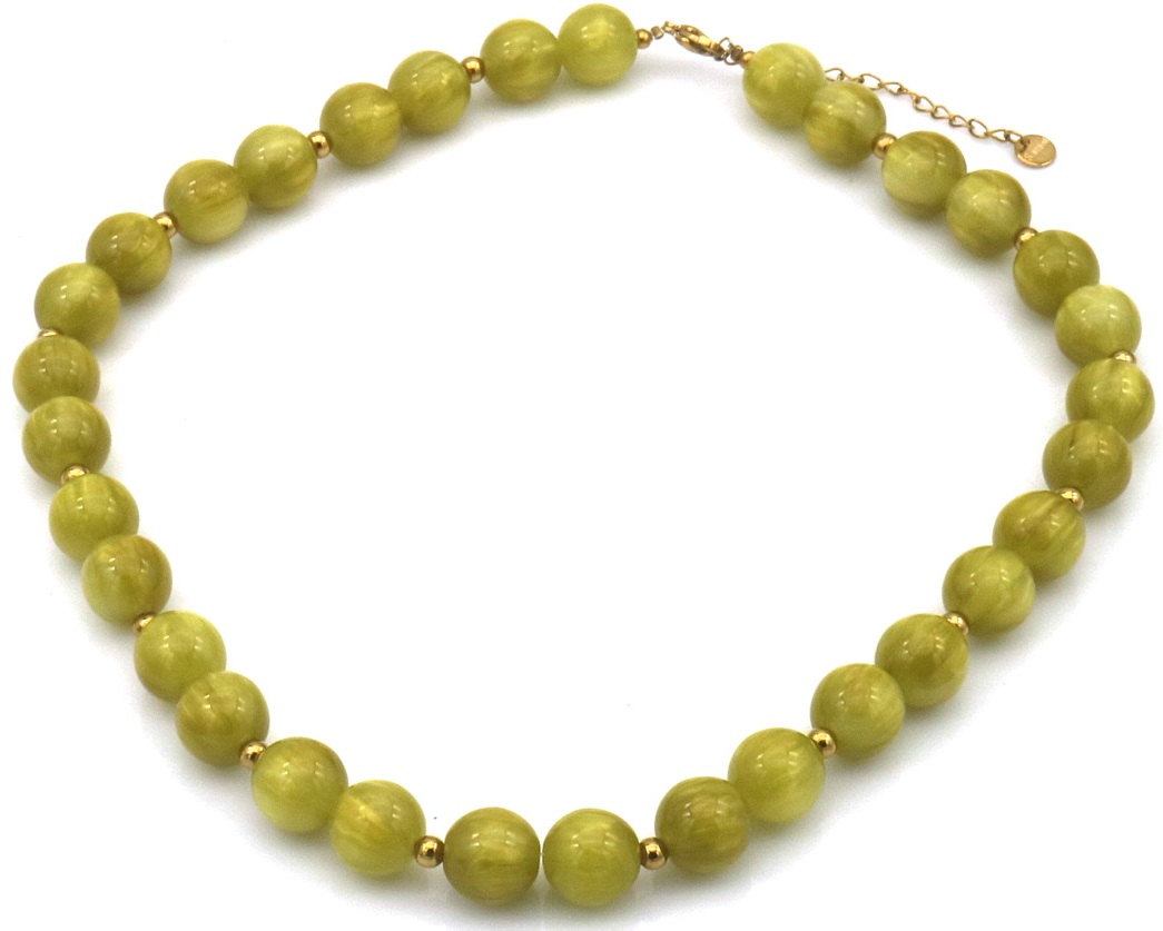 B-E26.1 N1144-008-3 S. Steel Necklace 10mm Beads 40-45cm Green