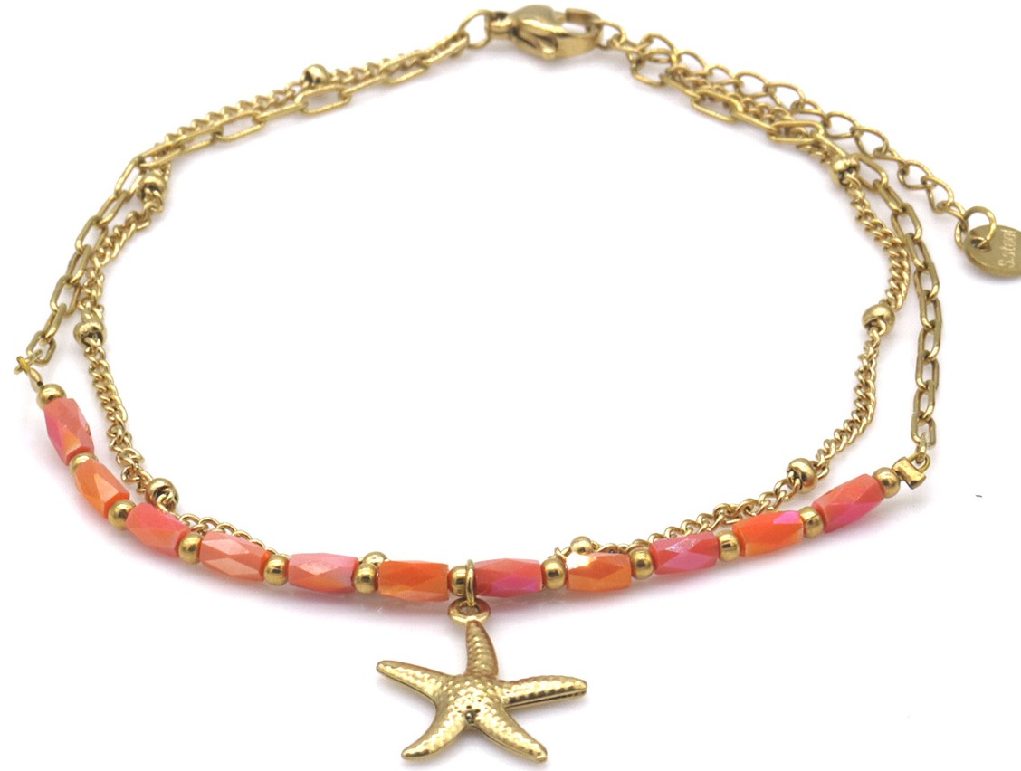 F-A10.1 ANK1036-006G S. Steel Anklet Starfish