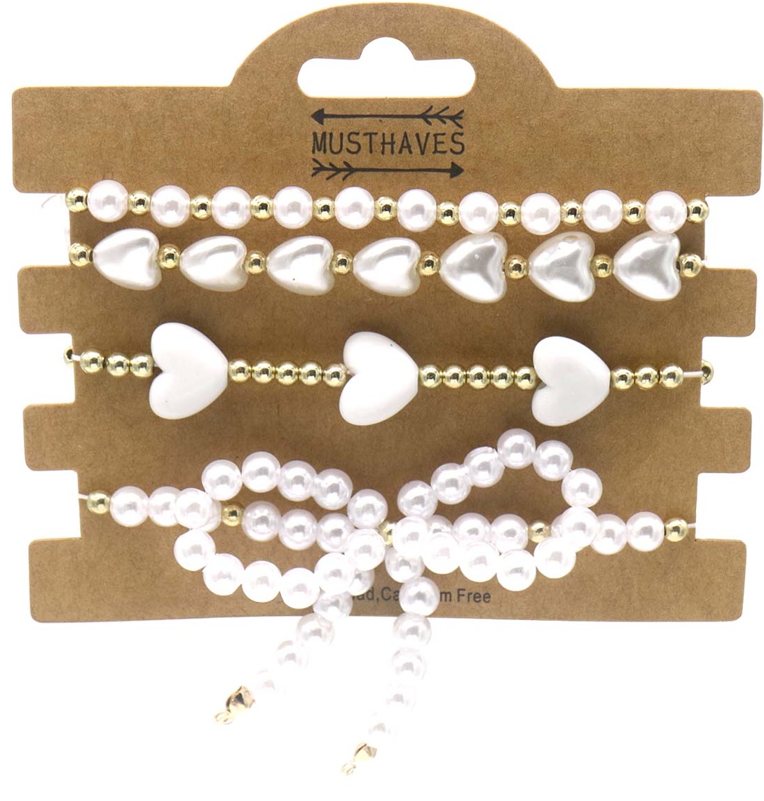 I-F11.1 B2540-013 Fashion Bracelet Pearls Bow - Hearts