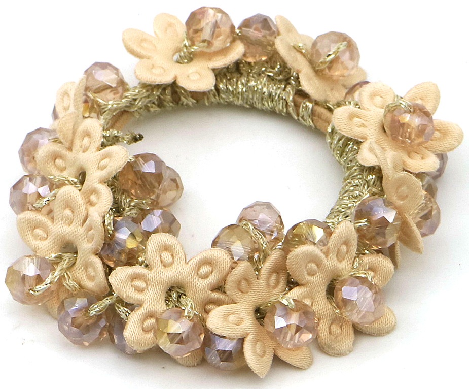 F-E16.2 H1128-002-3 Hair Elastic Glass Beads-Flowers Brown