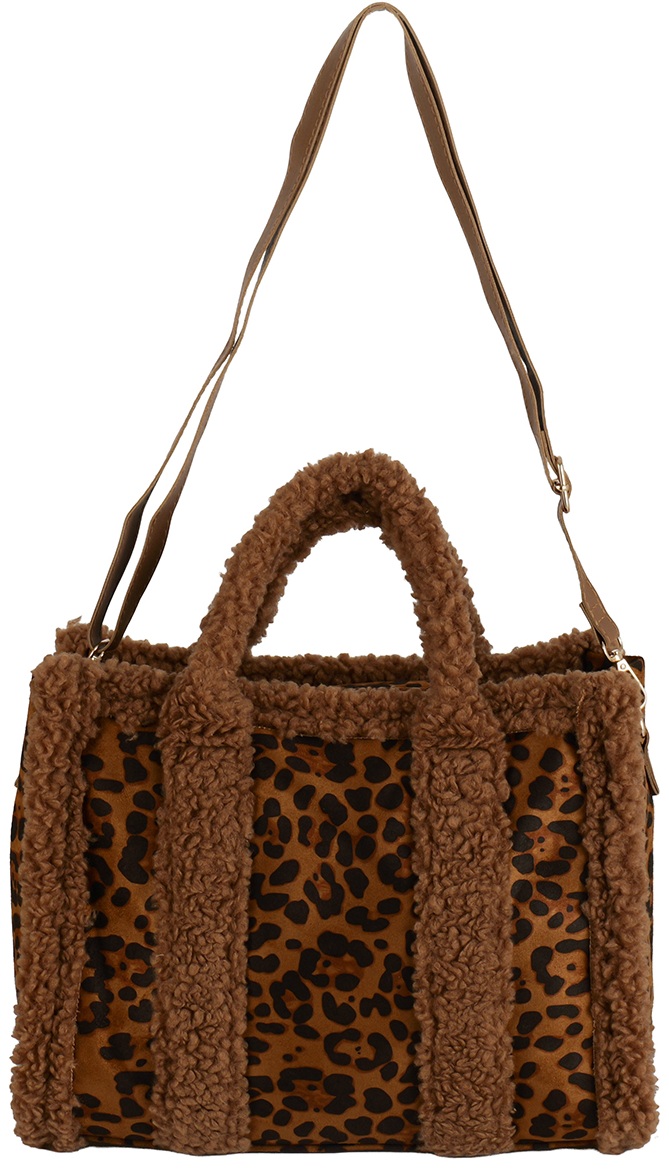 T-G8.1 BAG1021-014-1 Shopper Bag Teddy Leopard  33x26x13cm Brown