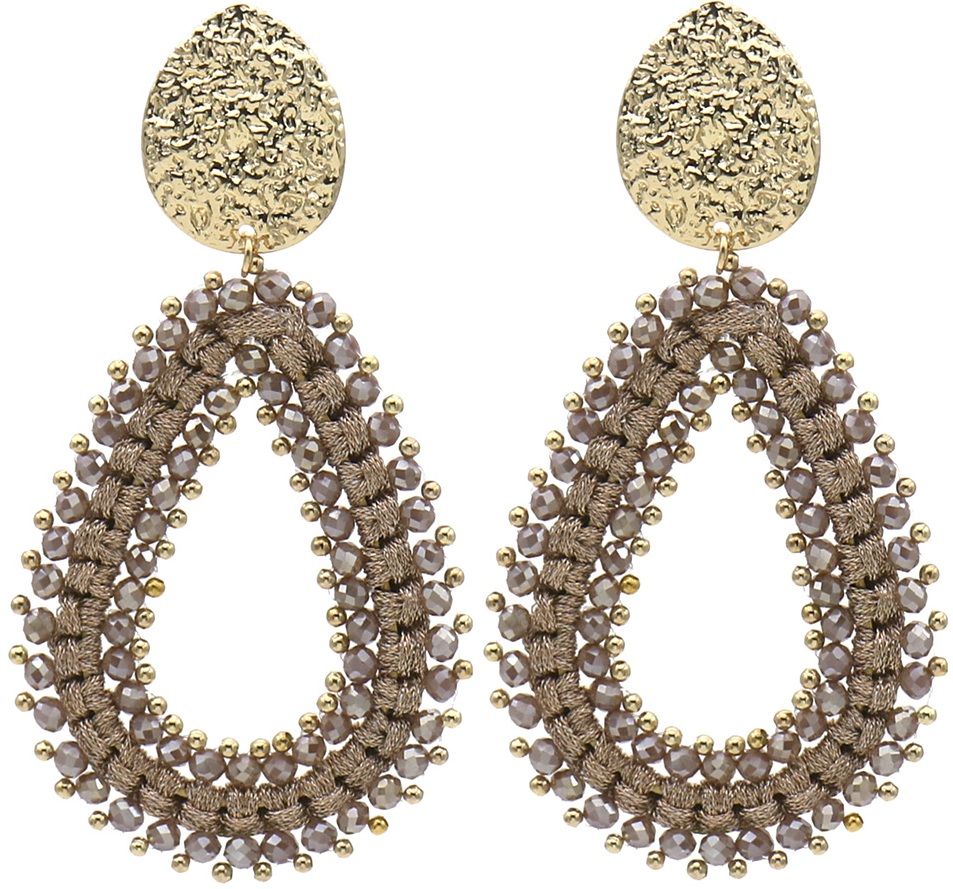 J-F7.2 E2591-134-2 Fashion Earrings Glassbeads 8x4.5cm Brown