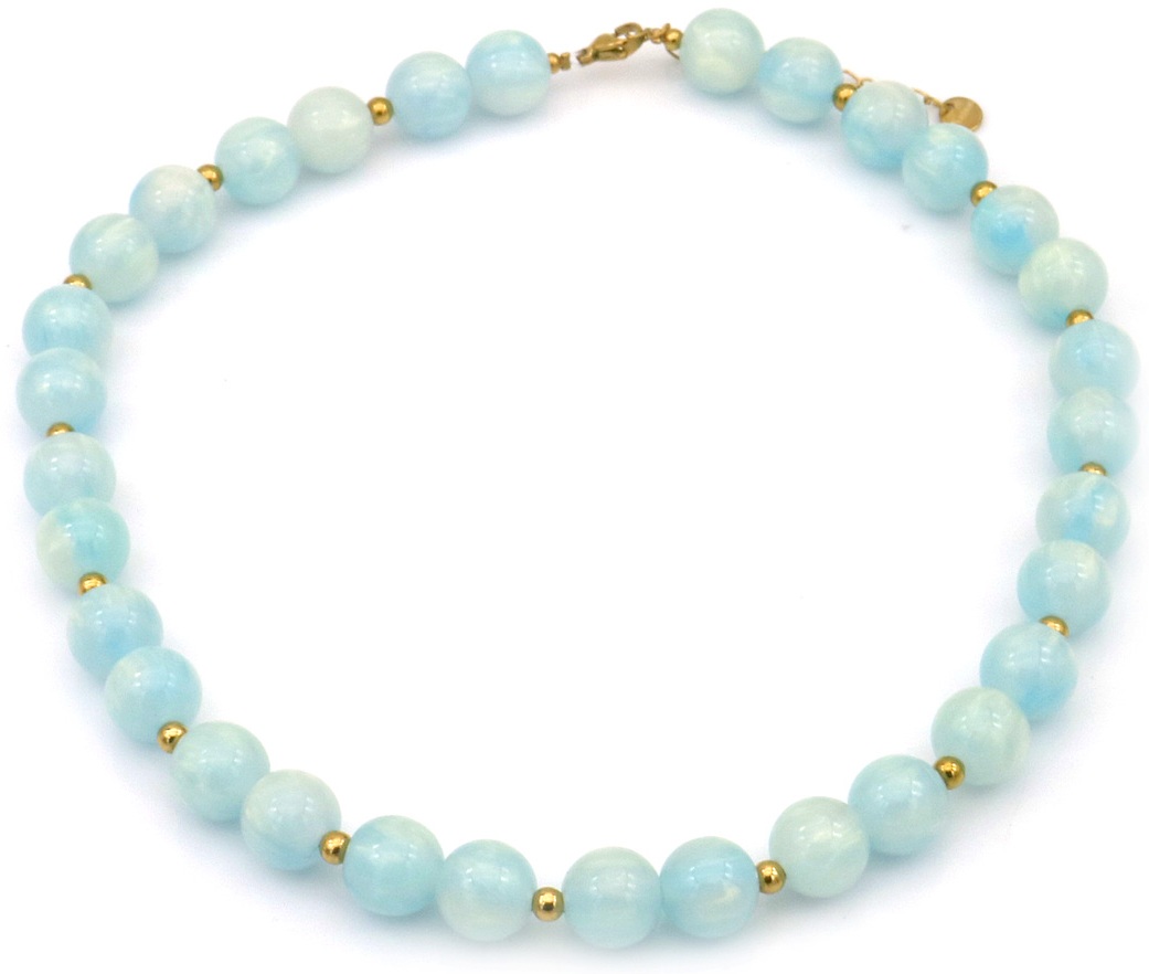 A-F25.1 N1144-008-5 S. Steel Necklace 10mm Beads 40-45cm Blue