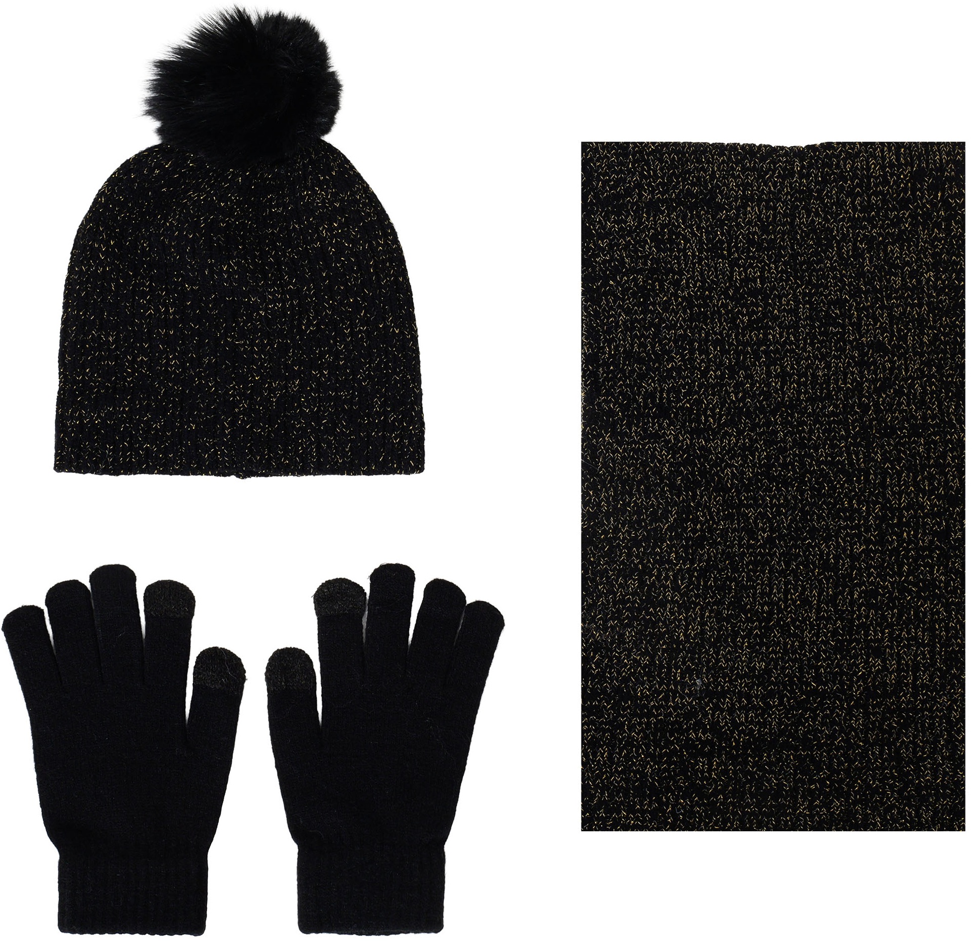 Y-E3.5 SGH1055-10-1 Winter Set Scarf - Hat - Gloves Glitter Black