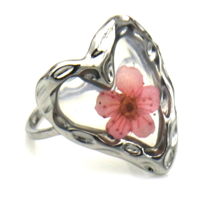 D-B20.1  R1134-005S S. Steel Ring Heart Flower Adjustable