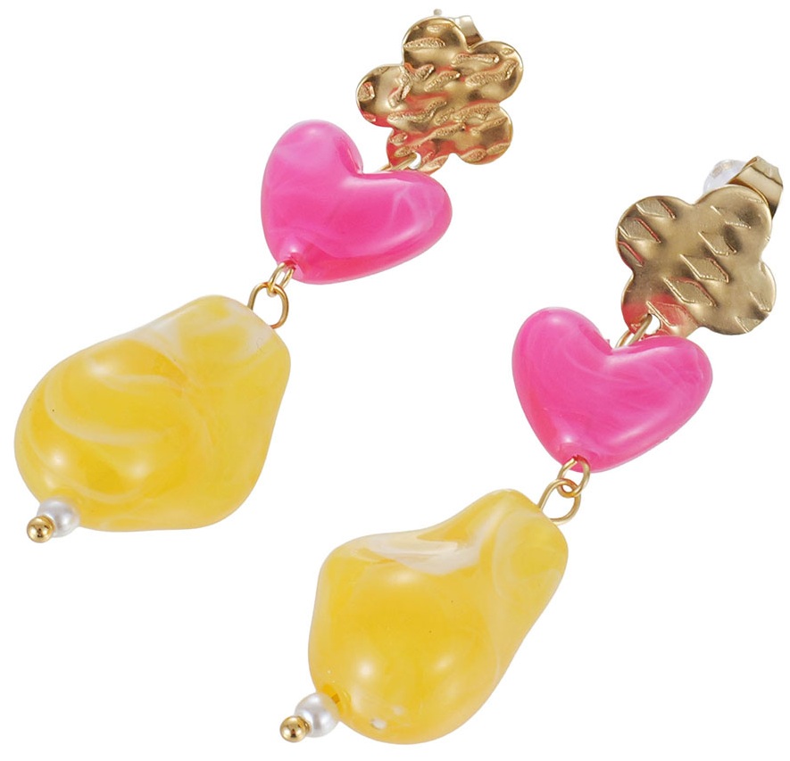 D-B16.2  E1144-028-5 S. Steel Earrings 5cm Yellow-Pink